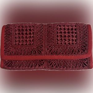 Vintage Purse Italian Made Clutch Red Weaved Straw Lined 70's